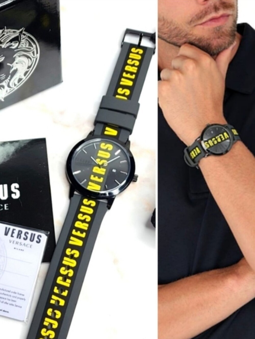 Versace versus barbes watch yellow and grey rubber with metal  New In Box